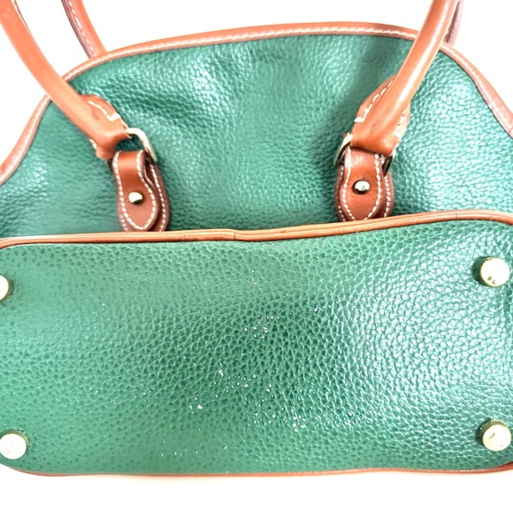 Vintage Green Dooney & Bourke All Weather Leather Satchel Handbag Matching Walle - Picture 9 of 11